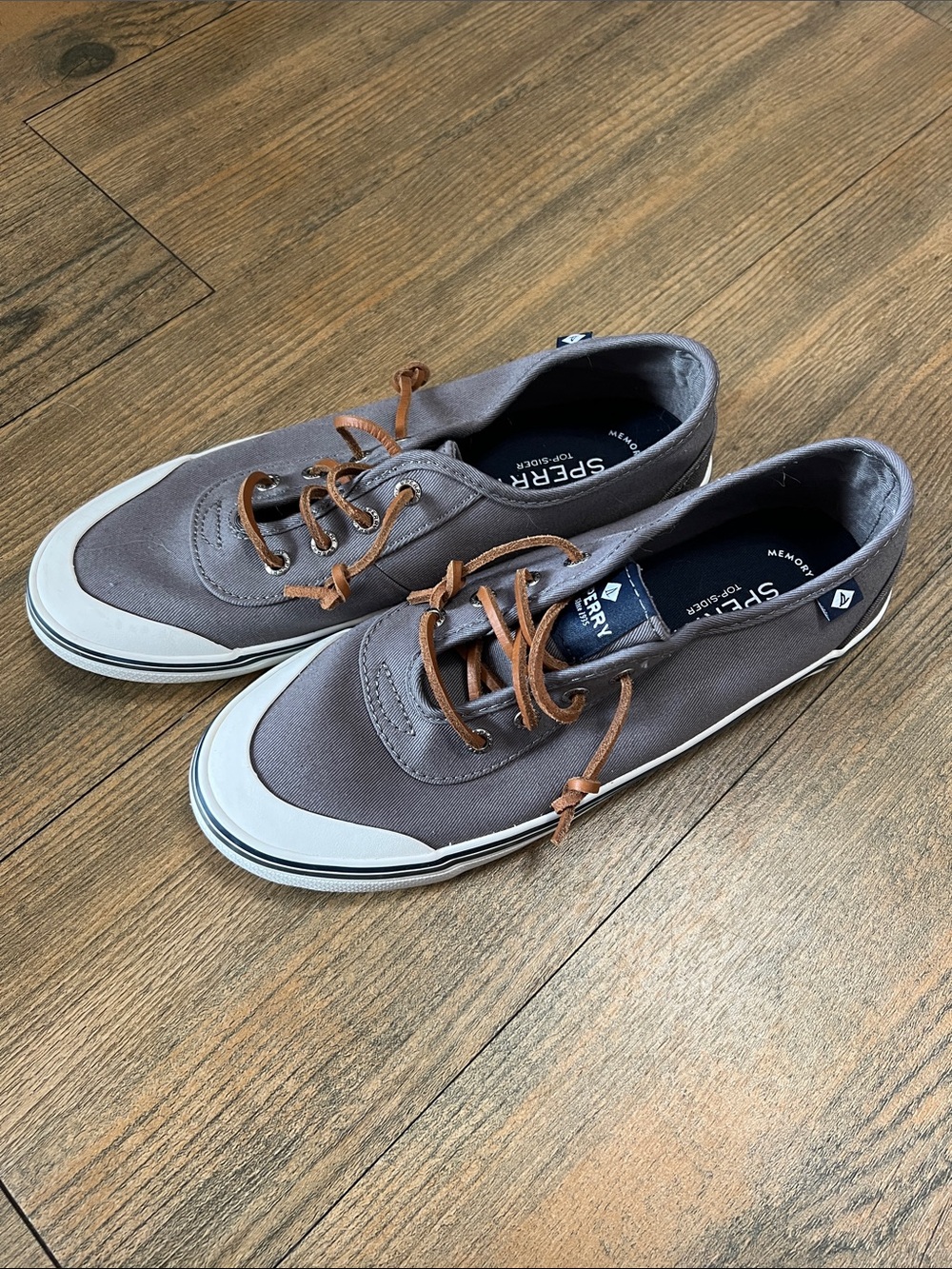 Sperry Women’s Gray Canvas Sneakers with Tan Laces